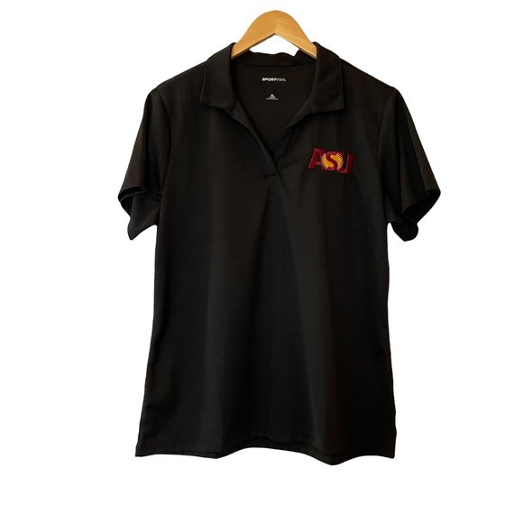 Sport-Tek Tops - Sport Tek Womens XL Short Sleeve Black Polo ASU Arizona State University Logo